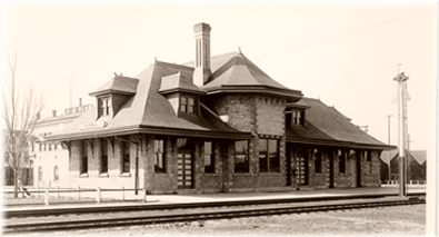 Image, The Train Depot in Caldwell, first stop in Idaho for W.J. Cudy, gif 36k
